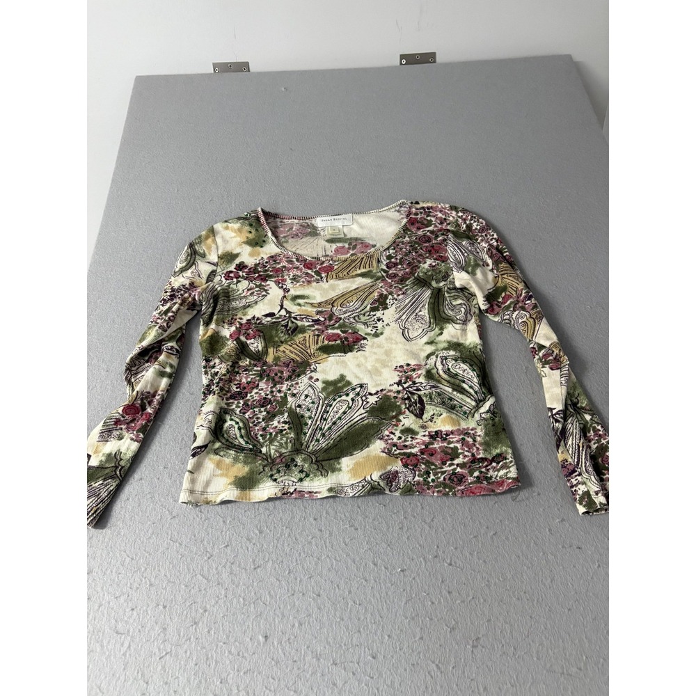 Vintage Susan Bristol Shirt‎ Womens Small Floral Paisley Long Sleeve Sequins 00s